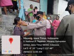 Kapolsek mayang Pimpin Langsung Himbauan Prokes covid 19 ke warga
