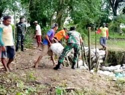 Bersama Masyarakat, Koramil Dander Bojonegoro Karya Bakti Perkuat Tanggul Sungai Desa Ngunut