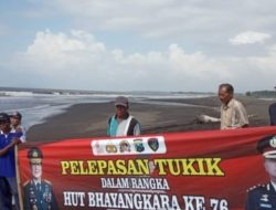 Kapolresta Banyuwangi bersama Masyarakat Pesisir Melepas Tukik di Pantai Cemara