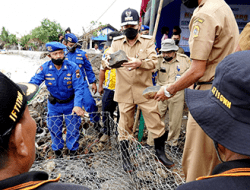 Serahkan Bantuan Korban Air Laut Pasang, Bupati Terjun di Pembuatan Talud Penahan Gelombang