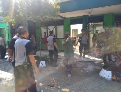 Soliditas TNI- Polri, Kerja Bakti Perbaikan Mako Koramil Tanggulangin