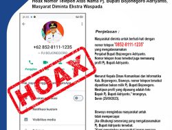 Hoax Nomor Telepon Mengatasnamakan Pj. Bupati Bojonegoro Adriyanto, Masyarat Diminta Ekstra Waspada