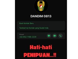 Waspada..!! Beredar Nomer Whatsapp Palsu Mengatasnamakan Dandim 0813 Bojonegoro