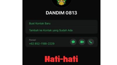 Waspada..!! Beredar Nomer Whatsapp Palsu Mengatasnamakan Dandim 0813 Bojonegoro