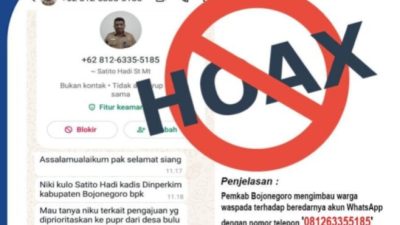 Hoax, WA Palsu Mengatasnamakan Kepala Dinas PKP Cipta Karya Bojonegoro