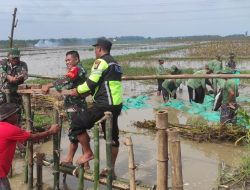 Babinsa Koramil Baureno Bojonegoro Bantu Perbaiki Tanggul Jebol di Kali Simo Sumuragung