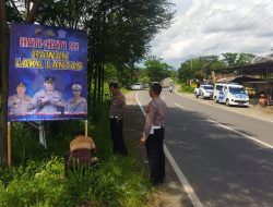 Satlantas Polres Wonogiri Pasang Rambu Peringatan di Titik Rawan Kecelakaan