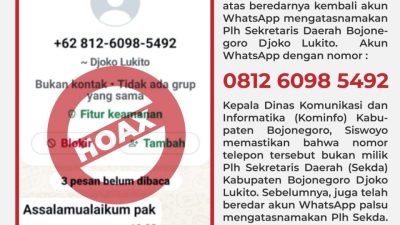 Beredar Akun WhatsApp Mengatasnamakan Plh Sekda Bojonegoro, Warga Diminta Hati – Hati