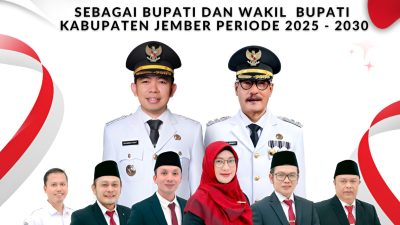 KPU KABUPATEN JEMBER Mengucapkan Selamat & Sukses atas Dilantiknya MUHAMMAD FAWAIT SE., MSc. dan Dr. DJOKO SUSANTO SH., MH. Sebagai Bupati dan Wakil Bupati Kabupaten Jember Periode 2025 – 2030
