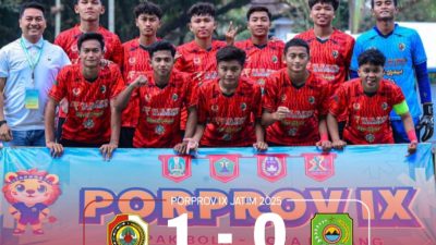 Kesebelasan Sepak Bola Kabupaten Mojokerto Menang Tipis 1 – 0 Atas Trenggalek di Ajang Porprov Jatim IX