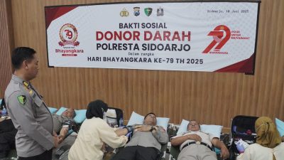 Sambut Hari Bhayangkara ke-79, Polresta Sidoarjo Gelar Baksos Donor Darah