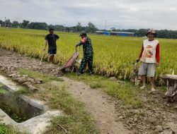 Babinsa Kodim Ponorogo Bantu Warga Kerja Bakti Timbun Jalan